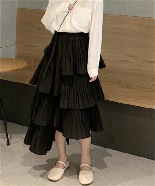Cider◆アシンメトリー フリルヘム ミディスカート【送料込】 FREE STYLISTS スカート フリルアシンメトリーティアード