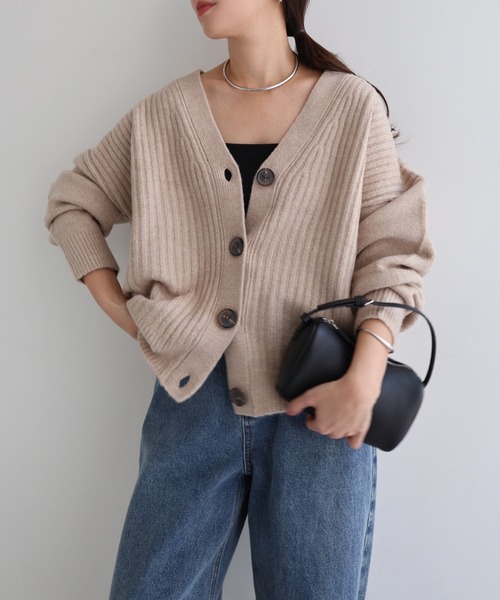 andme（アンドミー） カーディガン リブ編みボックスシルエット長袖