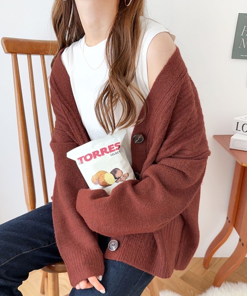 YENNリブ編み長袖カーディガン サ YENN（イェン） リブニット カーディガン｜ROCOCO ONLINE STORE