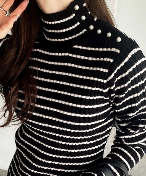 GeeRA ニット セーター 「新色追加」パール調ボタンハイネック