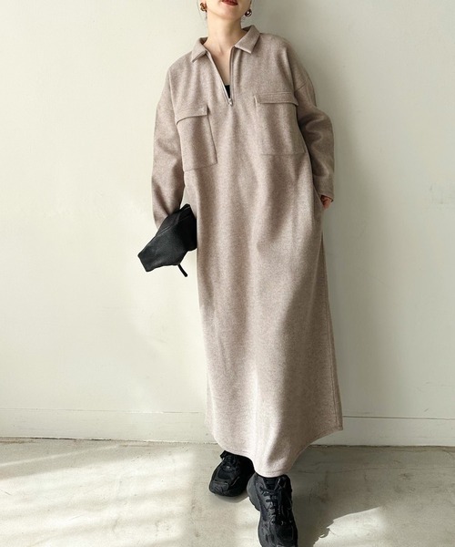 ワンピース 「サイズ展開あり」フロントジップワンピース