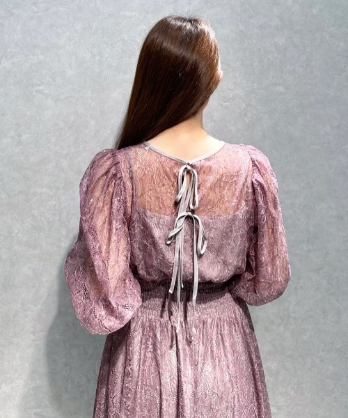 【美品】ジルスチュアート スパンコールレースボリュームスリーブワンピース ドレス JILL by JILL STUART｜スパンコールレースボリュームスリーブ