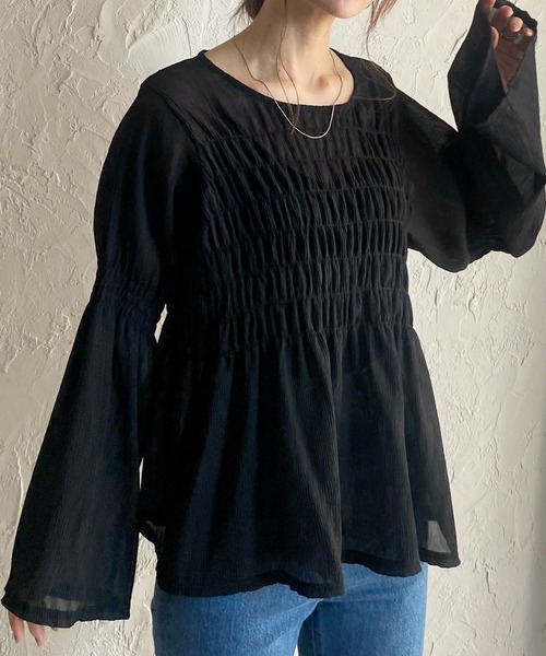 She's Closet ブラウス シャツ 長袖フレアスリーブシャーリング