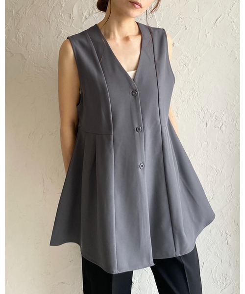 She's Closet ベスト ジレ ノースリーブVネックタックフレア