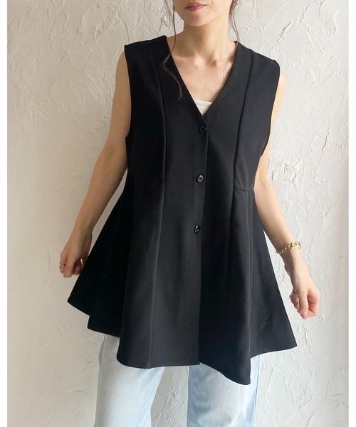 She's Closet ベスト ジレ ノースリーブVネックタックフレア
