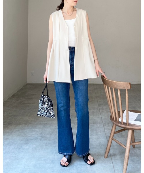 She's Closet ベスト ジレ ノースリーブVネックタックフレア
