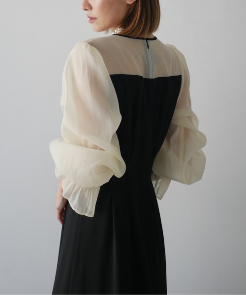 myshawty オケージョンドレス shiny frill dress/BLK.GRE エレガントな陰影を堪能できる