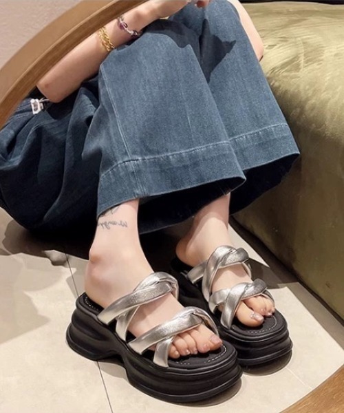 アルゼンチンタンゴシルバーメッシュサンダル Sibra サンダル 厚底サンダル ミュールサンダル 美脚 夏