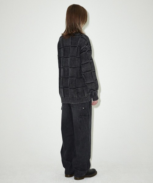 ニット セーター 「mahagrid/マハグリッド」 PIGMENT CHECKERBOARD KNIT SWEATER/ピグメント チェッカーボード mahagrid/マハグリッド』 PIGMENT CHECKERBOARD KNIT SWEATER