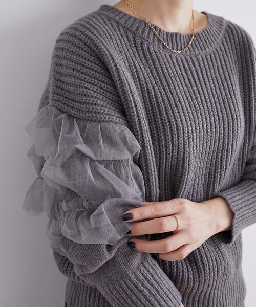 新品未使用タグ付★le.coeur blancチュール使いボリュームニット le.coeur blanc ニット チュール使いボリュームニットプル