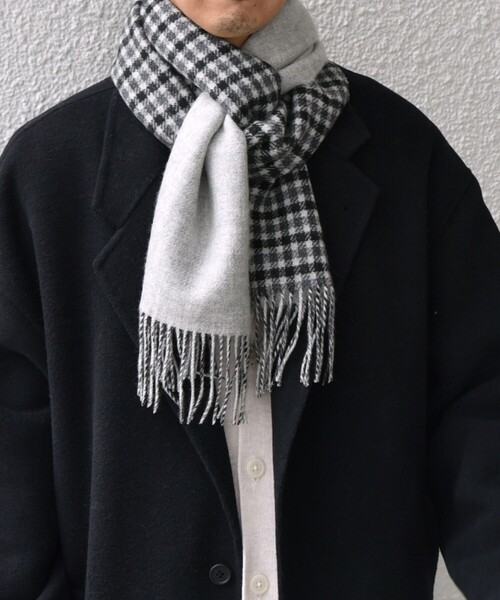 SHIPS any マフラー any: カシミヤ ダブルフェイス チェック 24FW