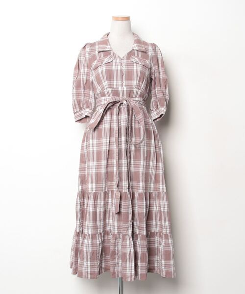 Her lip to」 チェック柄シャツワンピース S ブラウン レディース  