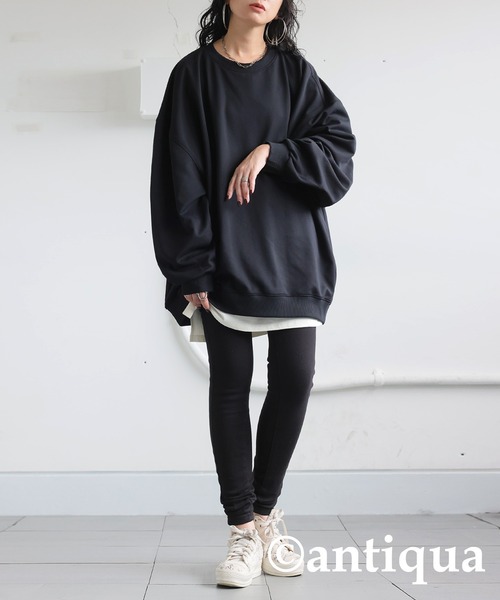 ブラック オーバーサイズ トレーナー antiqua トレーナー スウェット オーバーサイズトップス
