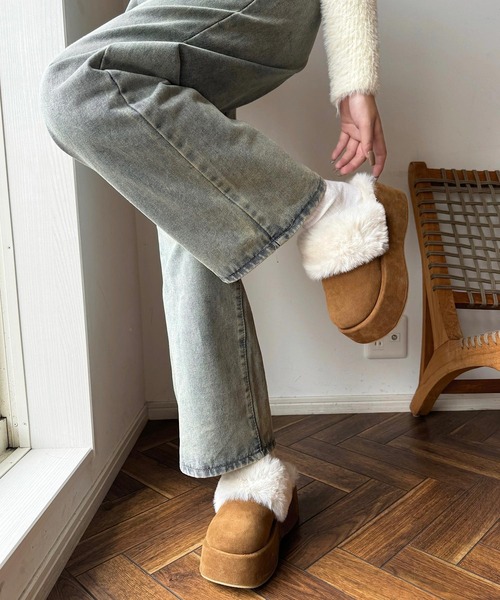 shopnikoniko（ショップにこにこ） スリッポン フェイクムートン