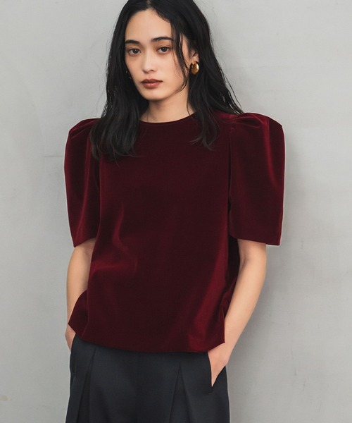 ELFRANK tシャツ 2WAYベロアパフスリーブトップス レディース