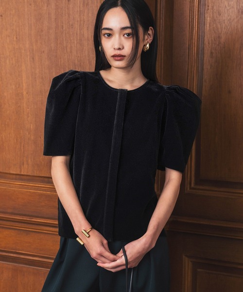 tシャツ 2WAYベロアパフスリーブトップス レディース
