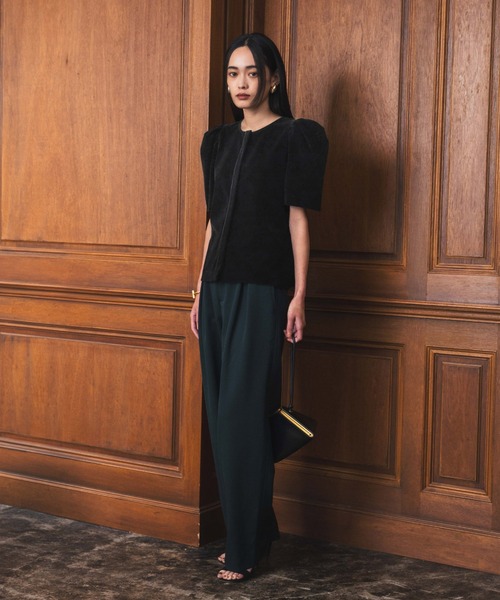ELFRANK tシャツ 半袖 2WAYベロアパフスリーブトップス レディース