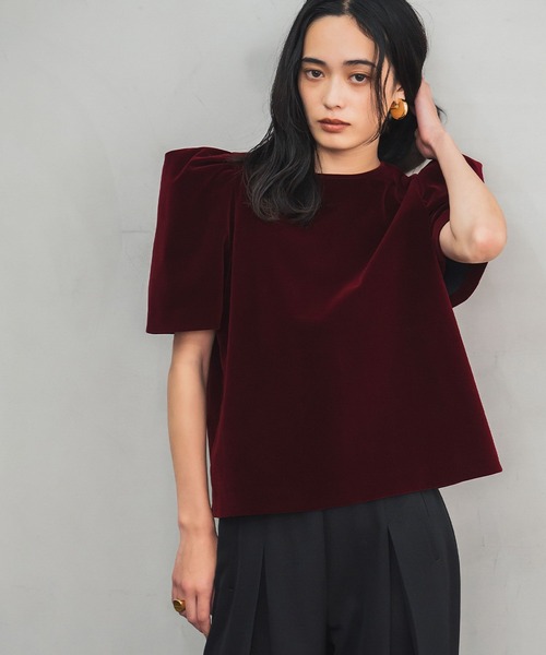 ELFRANK tシャツ 半袖 2WAYベロアパフスリーブトップス レディース