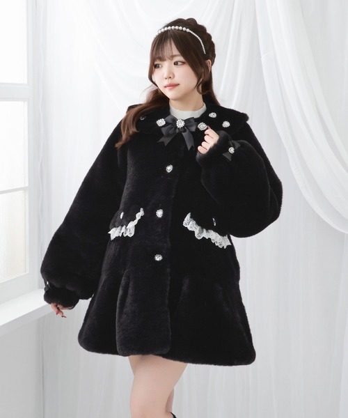 DearMyLove コート アウター キラキラビジュー襟デザインファーコート