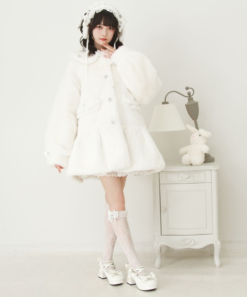 DearMyLove コート アウター キラキラビジュー襟デザインファーコート