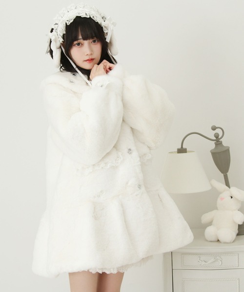 DearMyLove コート アウター キラキラビジュー襟デザインファーコート