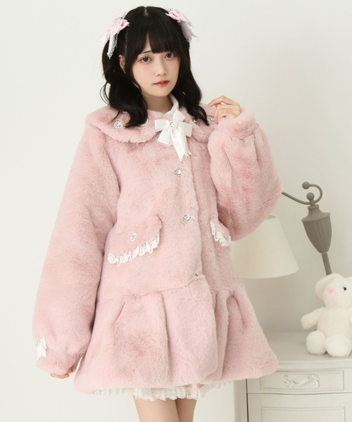 DearMyLove コート アウター キラキラビジュー襟デザインファーコート