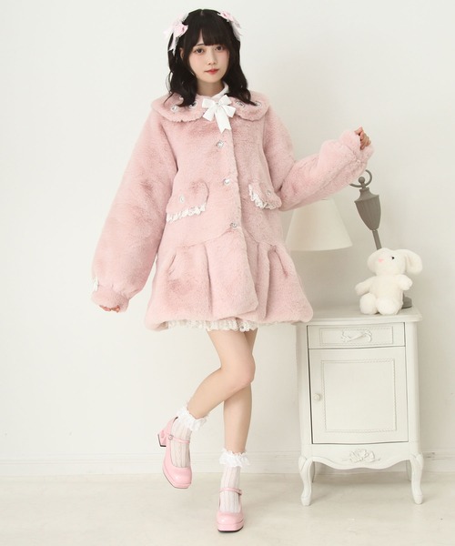 DearMyLove コート アウター キラキラビジュー襟デザインファーコート