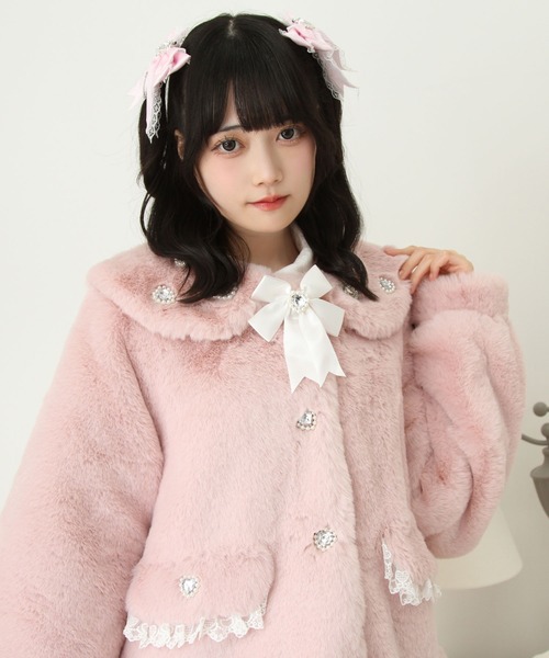 DearMyLove コート アウター キラキラビジュー襟デザインファーコート DearMyLove コート アウター キラキラビジュー襟デザインファーコート