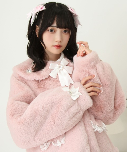 DearMyLove コート アウター キラキラビジュー襟デザインファーコート