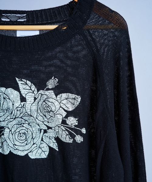 Camphor wood /フラワープリントシアーロングスリーブニット Camphor wood セーター ニット flower paint broken long sleeve