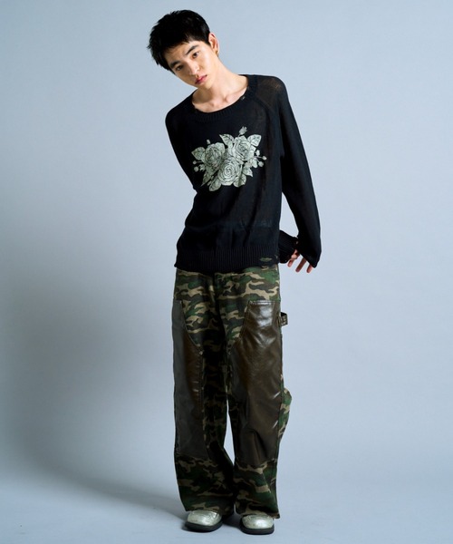 Camphor wood セーター ニット flower paint broken long sleeve