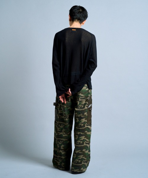 Camphor wood /フラワープリントシアーロングスリーブニット flower paint broken long sleeve sheer sweater / フラワー
