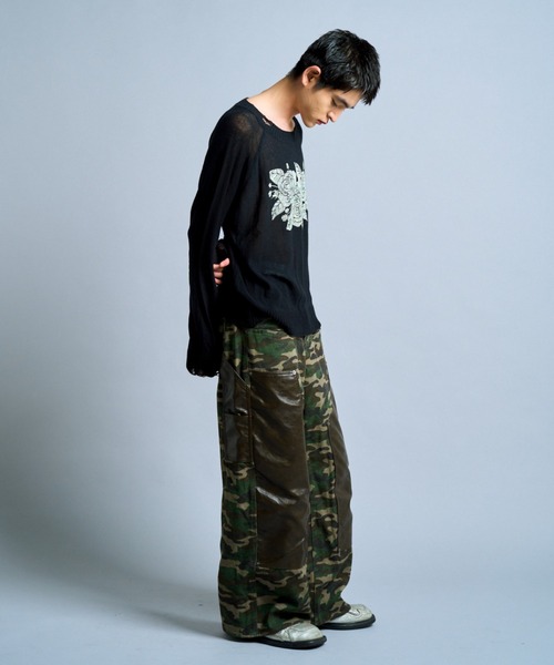 Camphor wood セーター ニット flower paint broken long sleeve