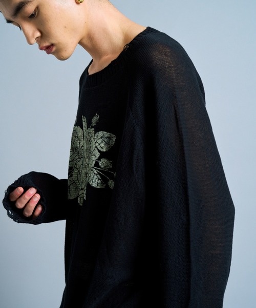 Camphor wood セーター ニット flower paint broken long sleeve