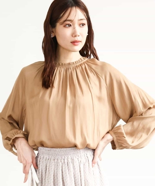 ブラウス シャツ 2WAYネックサテンブラウス レディース NOLLEY'S ブラウス シャツ 楊柳サテン2WAYギャザーブラウス