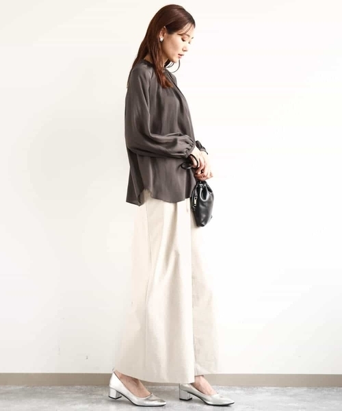 MK MICHEL KLEIN ブラウス シャツ フリルネックデザインサテン