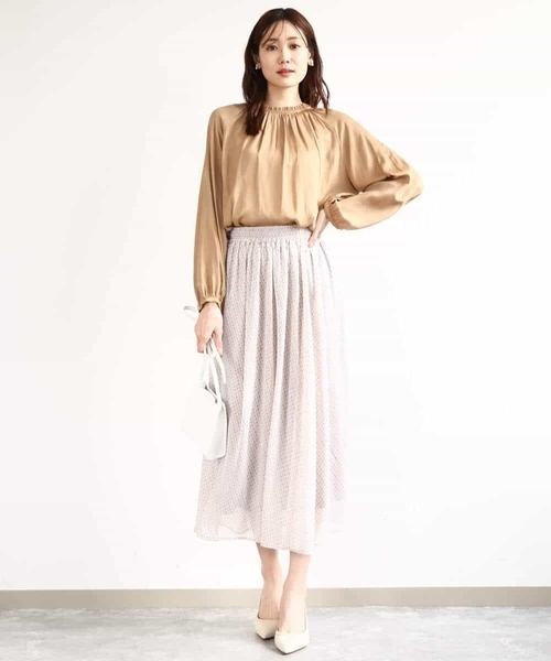 ブラウス シャツ フリルネックデザインサテンブラウス/前後2way/接触冷感/洗える レディース MK MICHEL KLEIN ブラウス シャツ フリルネックデザインサテン