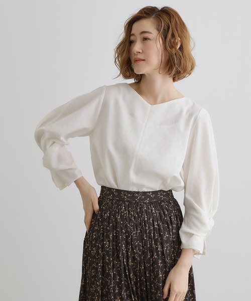 grove（グローブ） ブラウス シャツ 「毎日着たい」麻調メッシュ袖