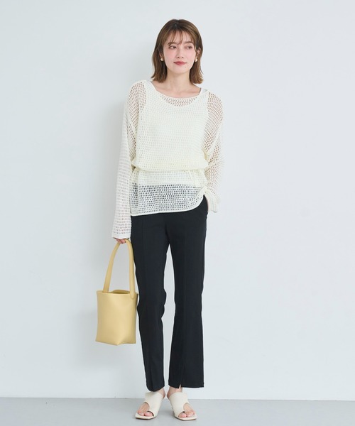 パンツ 「ハイパーストレッチ」裾スリット入りスリムパンツ レディース