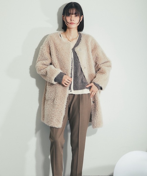 「SMILE ORCHID」 ノーカラーコート M アイボリー レディース_画像4