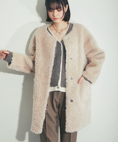 「SMILE ORCHID」 ノーカラーコート M アイボリー レディース_画像6