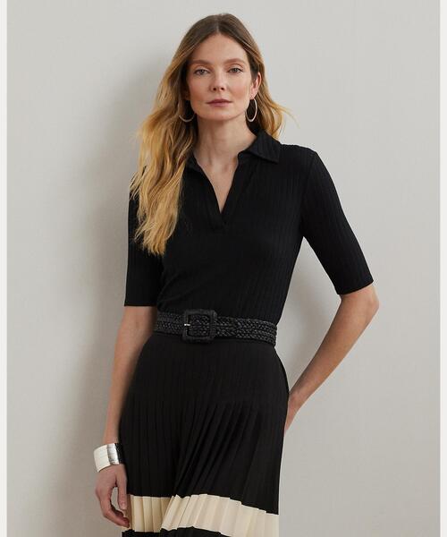 【RALPH LAUREN】リブニット エルボースリーブ ポロシャツドレス LAUREN RALPH ポロシャツ ポロ リブニット エルボースリーブ T
