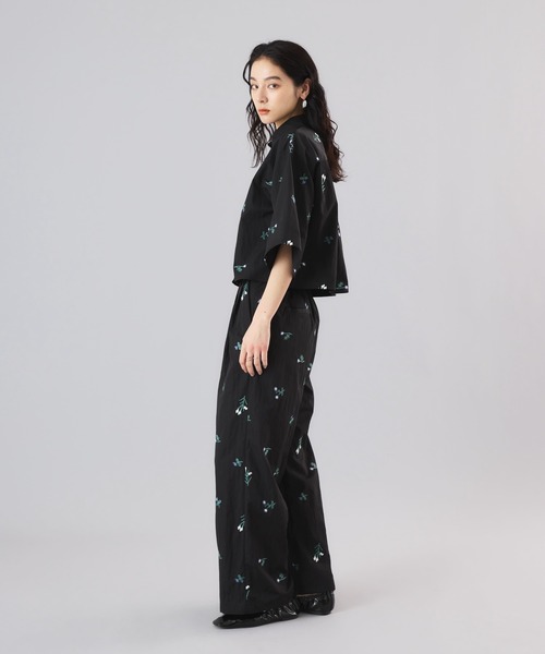 ブラウス シャツ フラワーエンブロイダリークロップド丈シャツ レディース Muscat ブラウス シャツ フラワーエンブロイダリークロップド丈