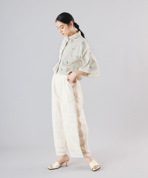 ブラウス シャツ フラワーエンブロイダリーシアークロップドシャツ レディース THE Yon ブラウス シャツ フラワーエンブロイダリーシアー