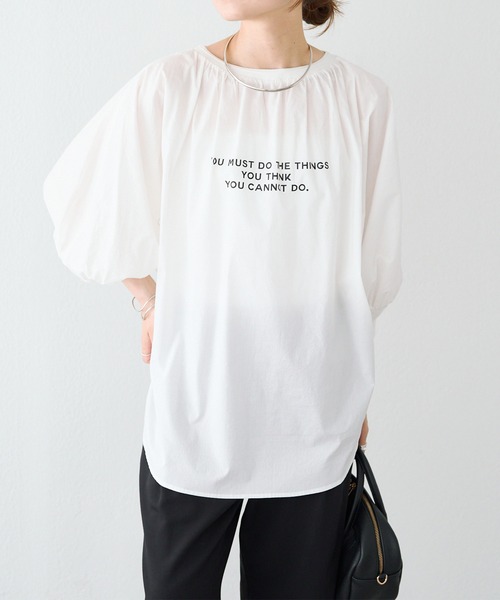 pual ce cin ブラウス シャツ 「前後着用」ロゴプリントリブ袖