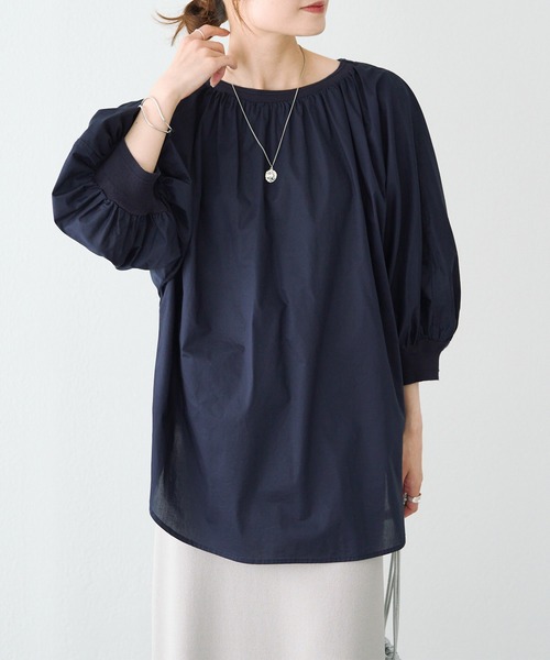 pual ce cin ブラウス シャツ 「前後着用」ロゴプリントリブ袖