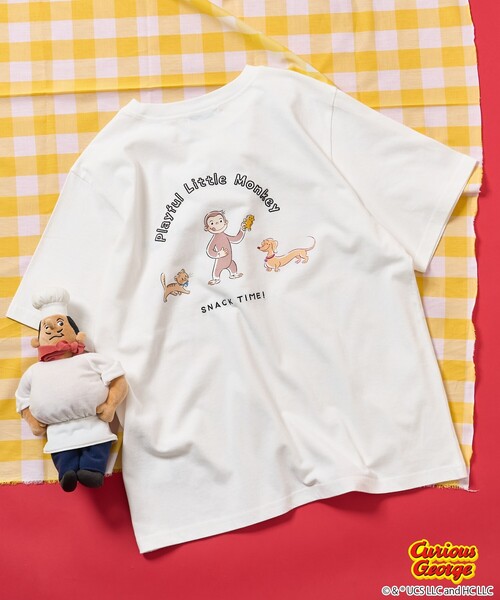 tシャツ 「おさるのジョージ」 キャット ＆ ドッグ バックプリントTシャツ/ビッグシルエットTシャツ レディース おさるのジョージ」 キャット & ドッグ バックプリントTシャツ