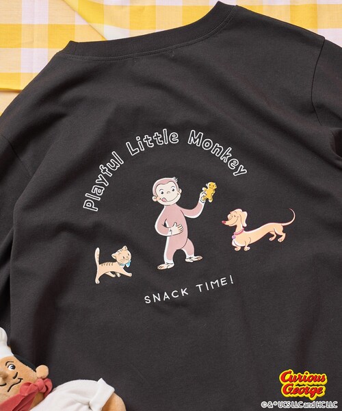 tシャツ 「おさるのジョージ」 キャット ＆ ドッグ バックプリントTシャツ/ビッグシルエットTシャツ レディース