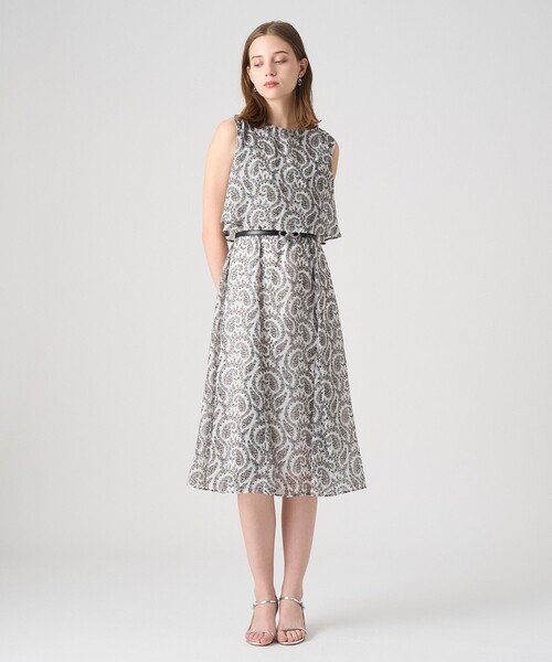 値下　5.9万・極美品　ANAYI シルク100% ペイズリー柄ワンピース 36 ANAYI（アナイ） ワンピース ペイズリーシフォンレイヤードワンピース
