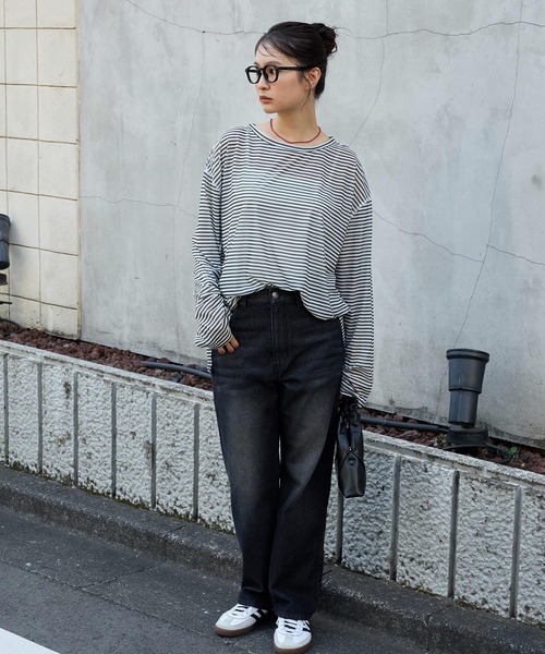 MONO-MART（モノマート） tシャツ シアーボーダーオーバーサイズプル